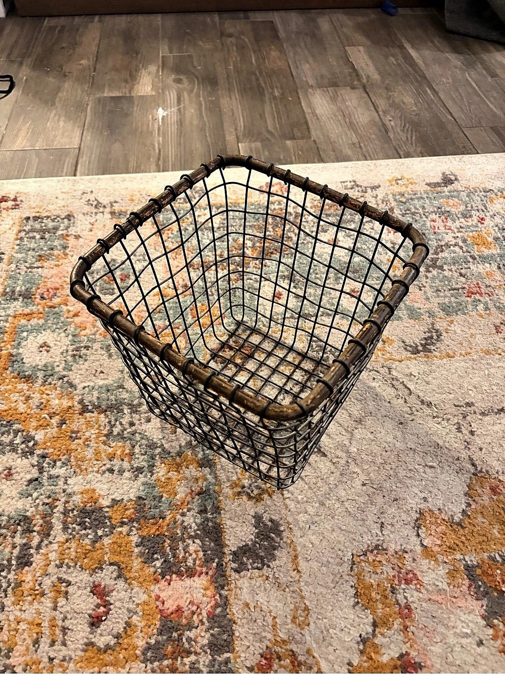Wire Storage Basket - Faux Bamboo Rim